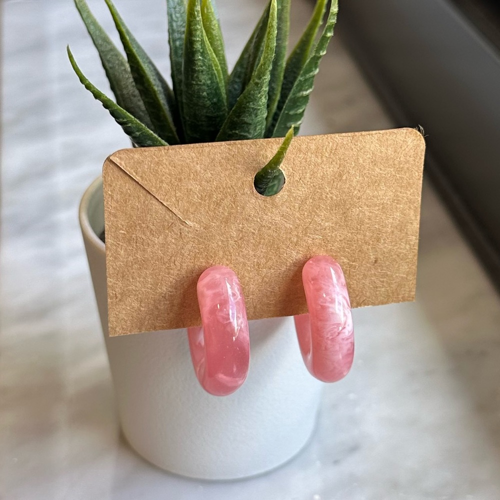 Pink Jade Hoop Earrings